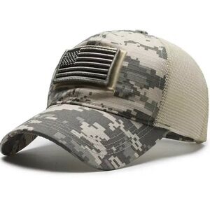 Tactical American Flag Beige Camo Camouflage Cap Hat Trucker Military Baseball